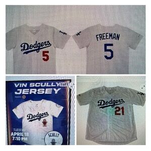 NWT Lot of 3 Dodgers Jerseys SGA’s. Vin Scully, Freddie Freeman & Walker Buehler
